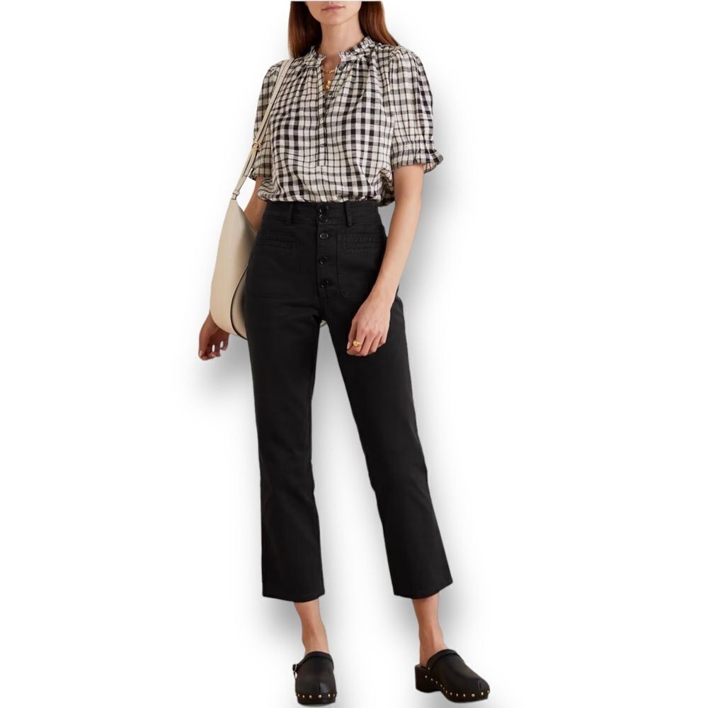 Apiece Apart Marston Black Cotton Twill Kick Flare Pants Size 8